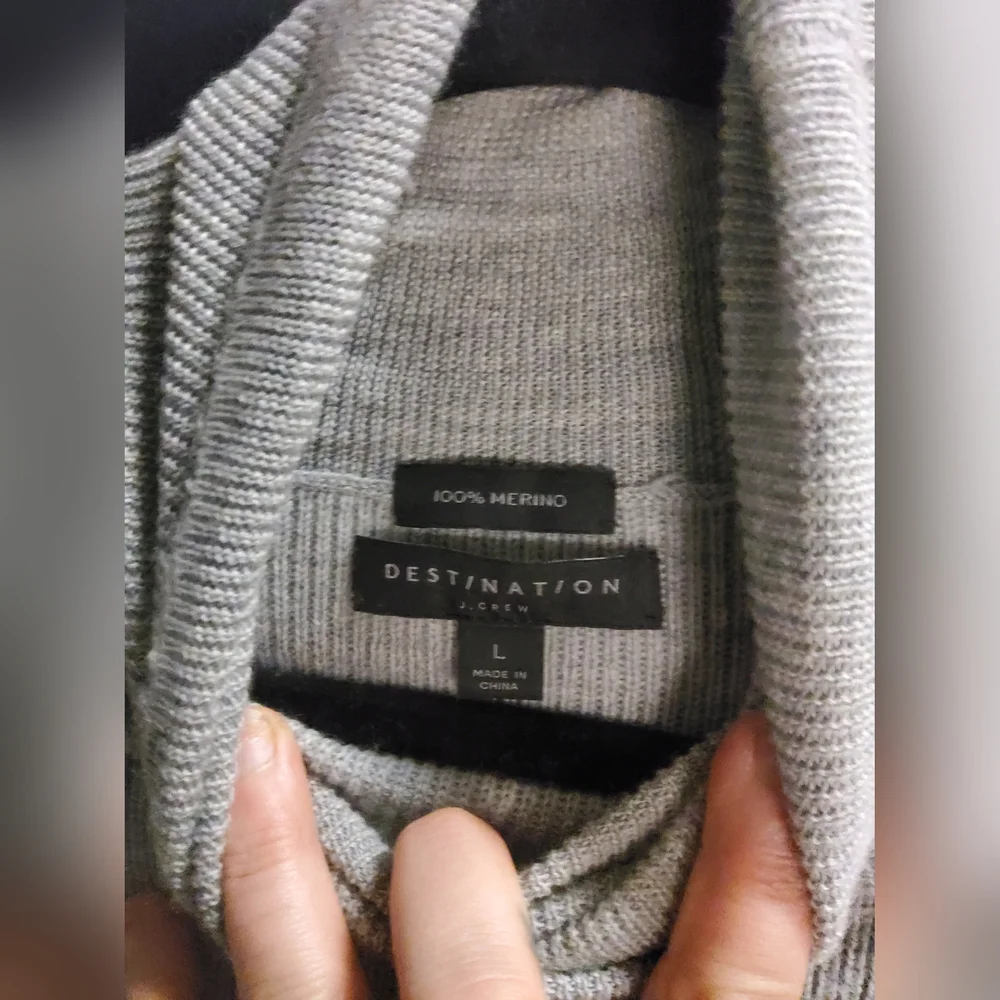 100% Merino Wool Turtleneck, Grey, By J Crew Destination, Sz L
